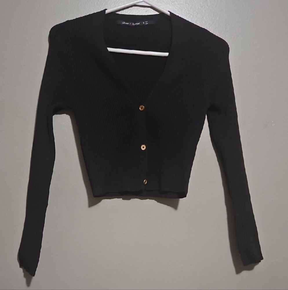Black V-Neck Blazer with Button Detail